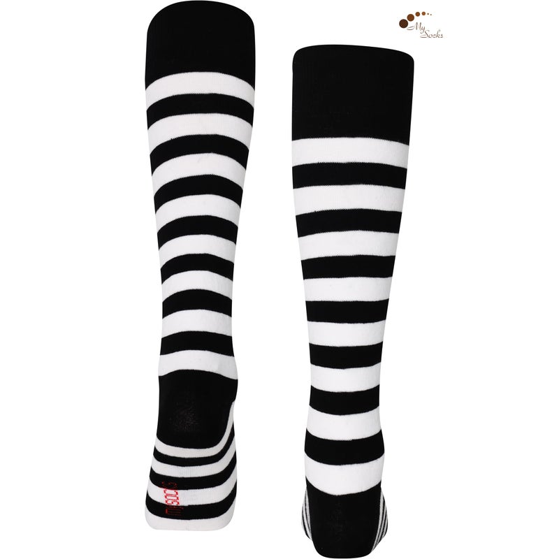 Mysocks جوارب ميسوكس طويلة عالية الركبة للجنسين مخططة باللونين الأبيض والأسود، 4-7 - Image 5